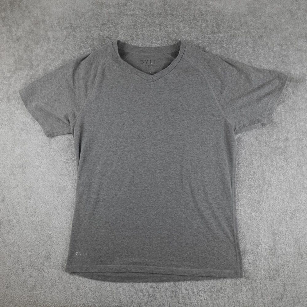 BYLT Shirt Men's L Gray Drop Cut Lux Short Sleeve Premium Basics Tee